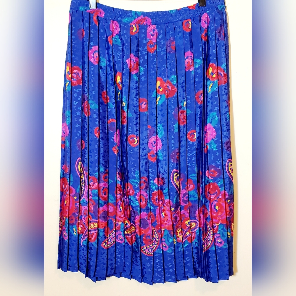 Vintage Andrea Gayle Floral Paisley Pleated Skirt Size Medium Waist 33.5"